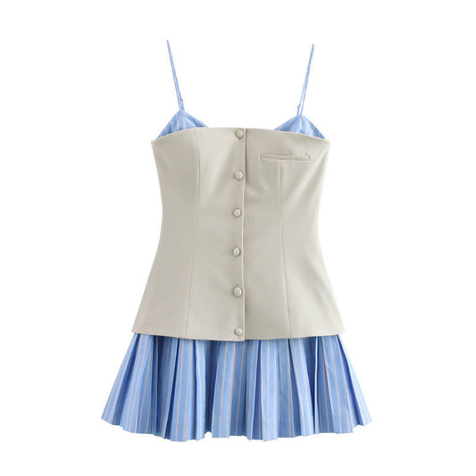 Levoire | Élégant robe à bretelles spaghetti en satin patchwork