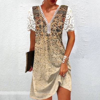 Levoire | Robe à manches longues imprimée V décolleté raffinée