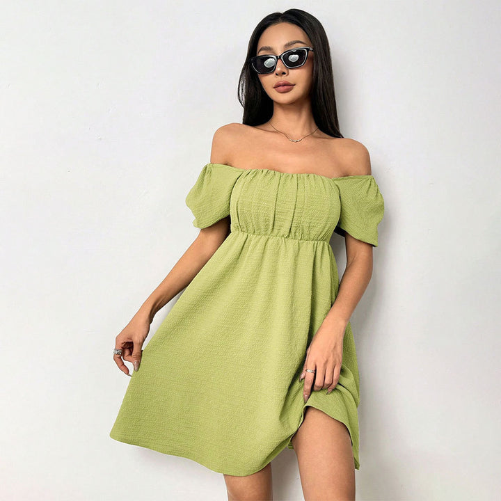 Robe d'été femme à épaules dénudées avec manches bouffantes et fente latérale Levoire