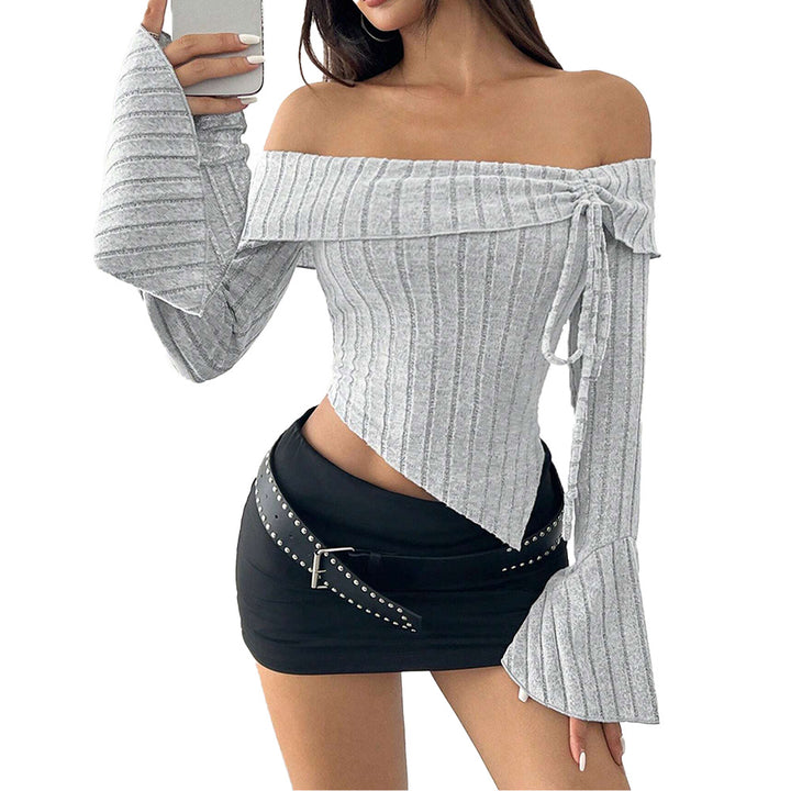 Haut Femme Dos Nu avec Ourlet Asymétrique et Manches Longues Trompette Levoire