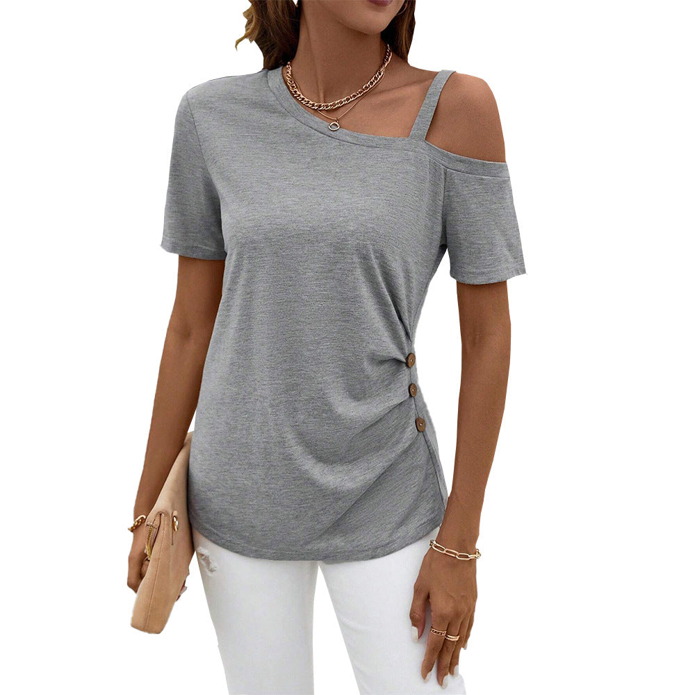 Top asymétrique pour femmes à manches courtes avec des détails de boutons tendance Levoire