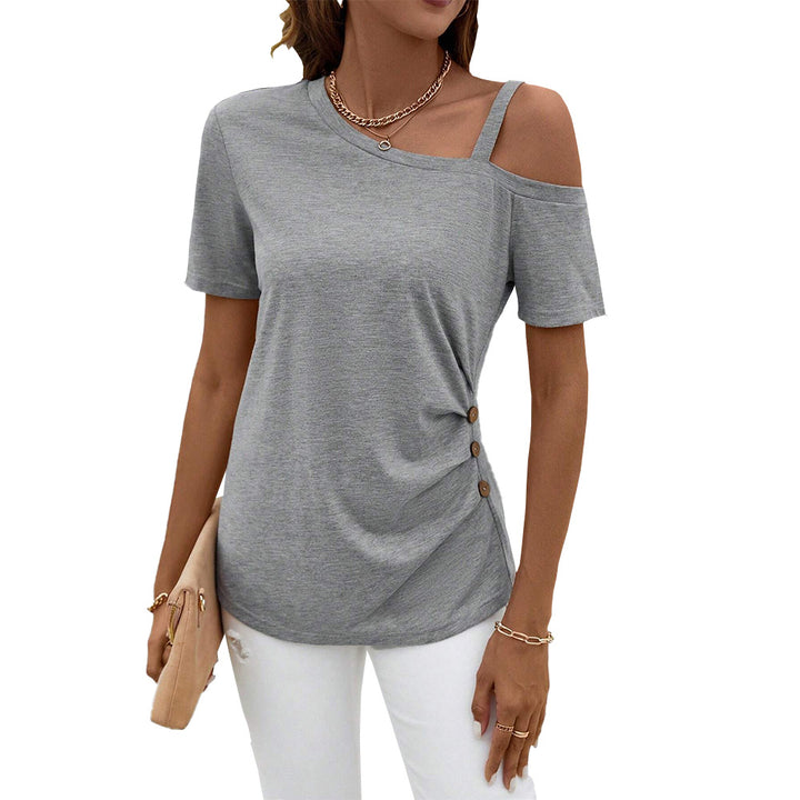 Top asymétrique pour femmes à manches courtes avec des détails de boutons tendance Levoire