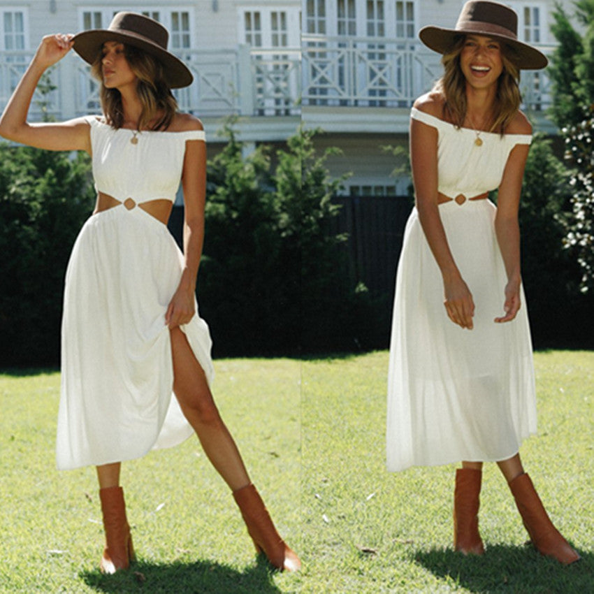 Robe maxi femme avec décolleté bardot et fente totale Levoire
