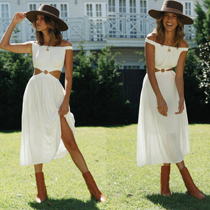 Robe maxi femme avec décolleté bardot et fente totale Levoire