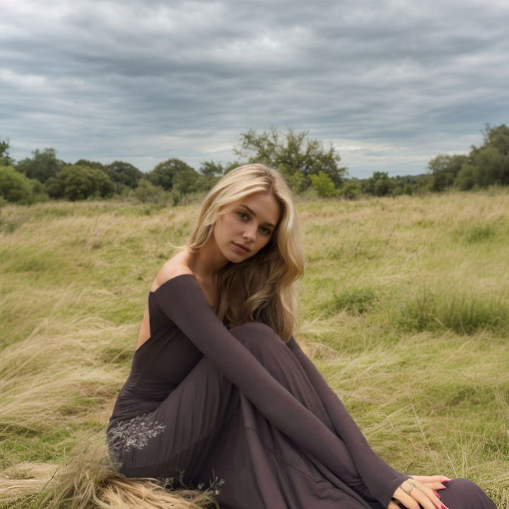 Robe maxi élégante à manches longues pour femmes en jersey doux avec coupe slim Levoire