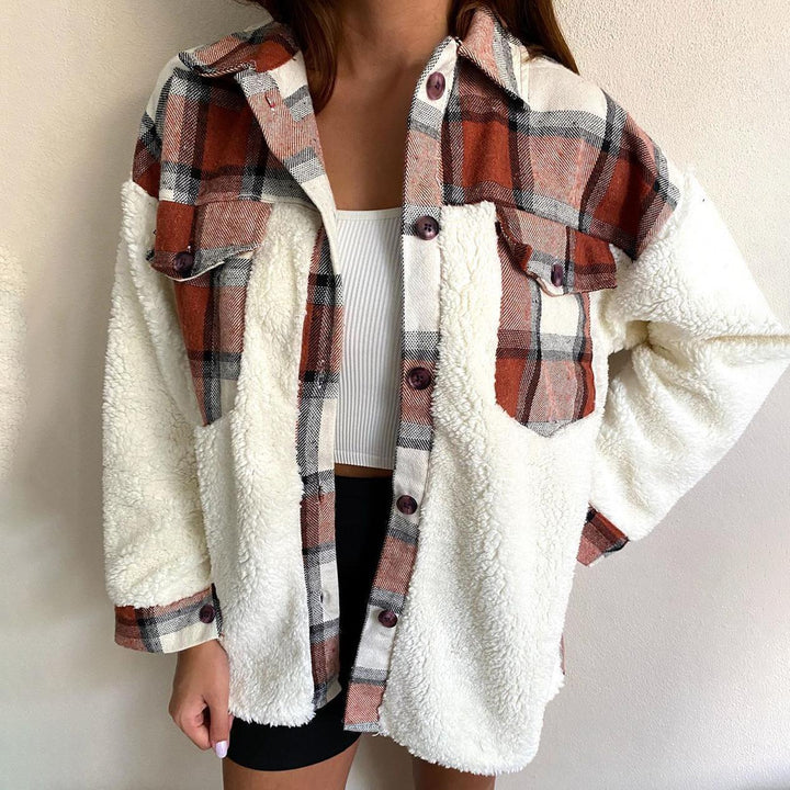 Veste chemise en polaire pour femmes avec motif à carreaux et coupe décontractée Levoire