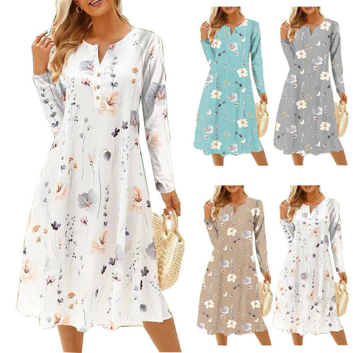 Levoire | Robe élégante pour femmes avec une broche, motif floral, décolleté en V et longues bretelles