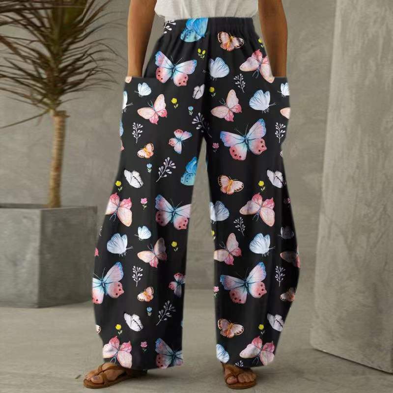 Pantalons fleuris amples pour femmes avec poches et taille élastique Levoire