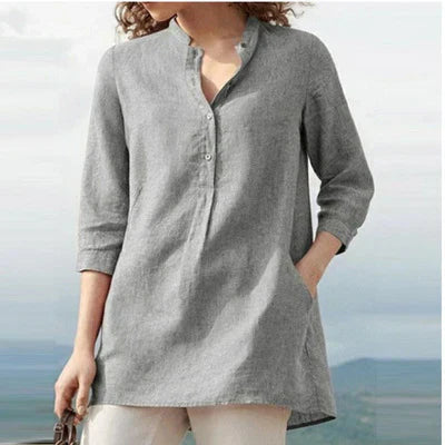 Levoire | Blouse En Lin Avec Décolleté En V Gris