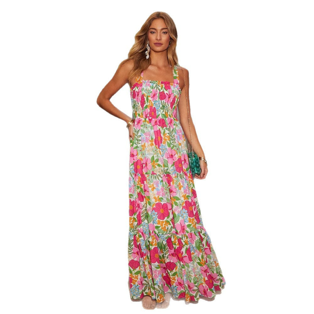 Robe Maxi Femme avec Détails Floraux et Design Hors-Épaules Levoire