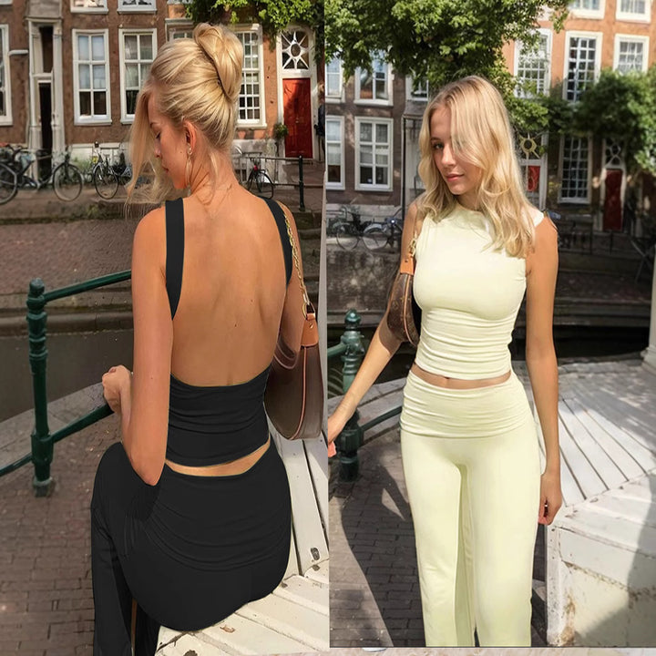 Ensemble de fitness pour femmes avec crop top moulant et leggings taille haute Levoire
