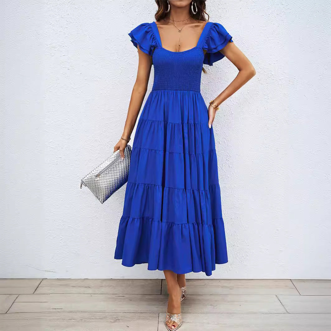 Robe maxi pour femmes avec des manches bouffantes volumineuses et un corps froncé Levoire