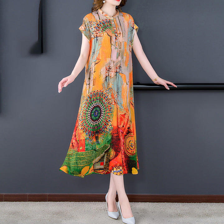 Levoire | Robe imprimée motif d'été combinée jupe longue 8985