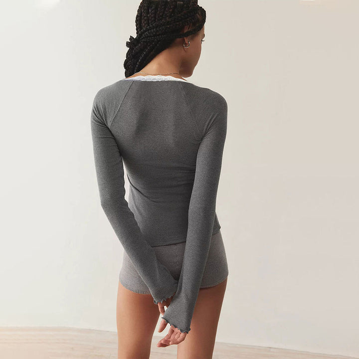 Chemise à manches longues pour femmes avec dentelle et patte de boutons Levoire