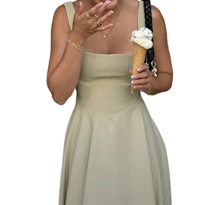 Robe Maxi Élégante pour Femmes avec Encolure Carrée et Jupe Flottante Levoire