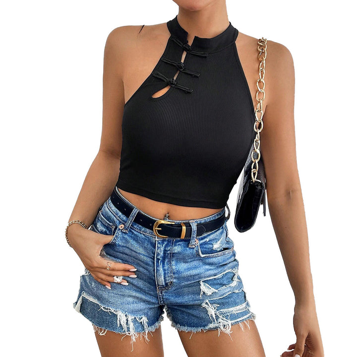 Haut court élégant pour femme avec patte de boutonnage pratique et col montant Levoire