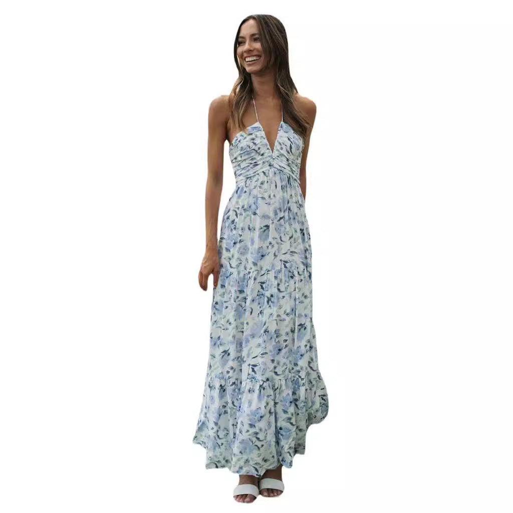 Robe maxi femme avec des imprimés floraux délicats et des bretelles spaghetti réglables Levoire