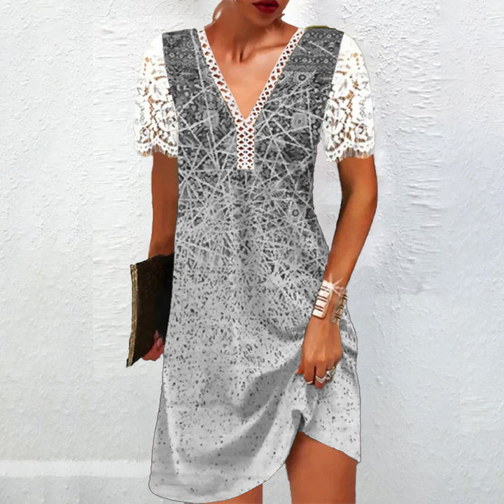 Levoire | Robe à manches longues imprimée V décolleté raffinée