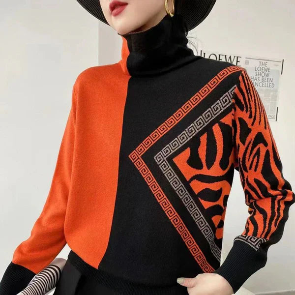 Levoire | Laurent - Pull Élégant À Col Roulé Imprimé Orange non disponible