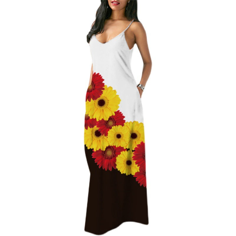 Robe maxi femme avec accents floraux et poches latérales sophistiquées Levoire