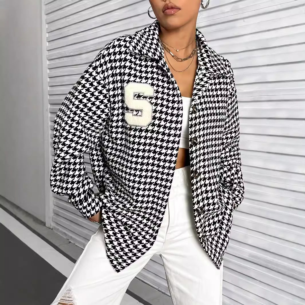 Blouse oversize pour femmes en motif pied de poule avec patch Levoire