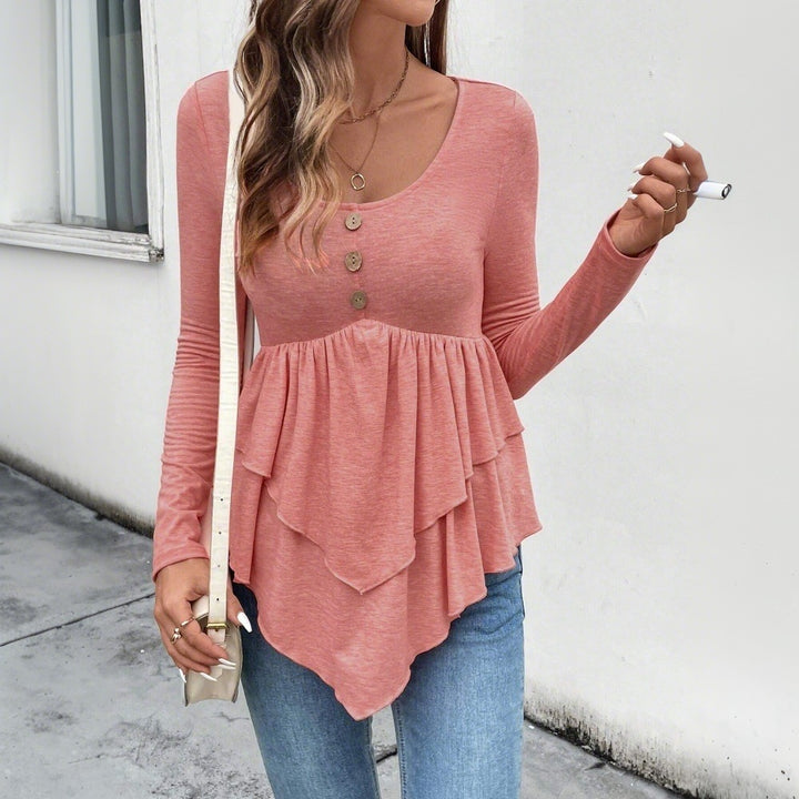 Blouse à manches longues pour femmes avec détails volantés et patte de boutonnage Levoire