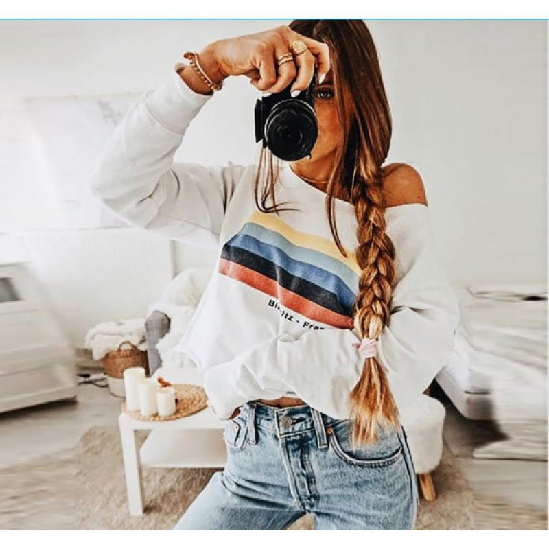 Sweatshirt femme à épaules dénudées avec motif de rayures contrastées Levoire