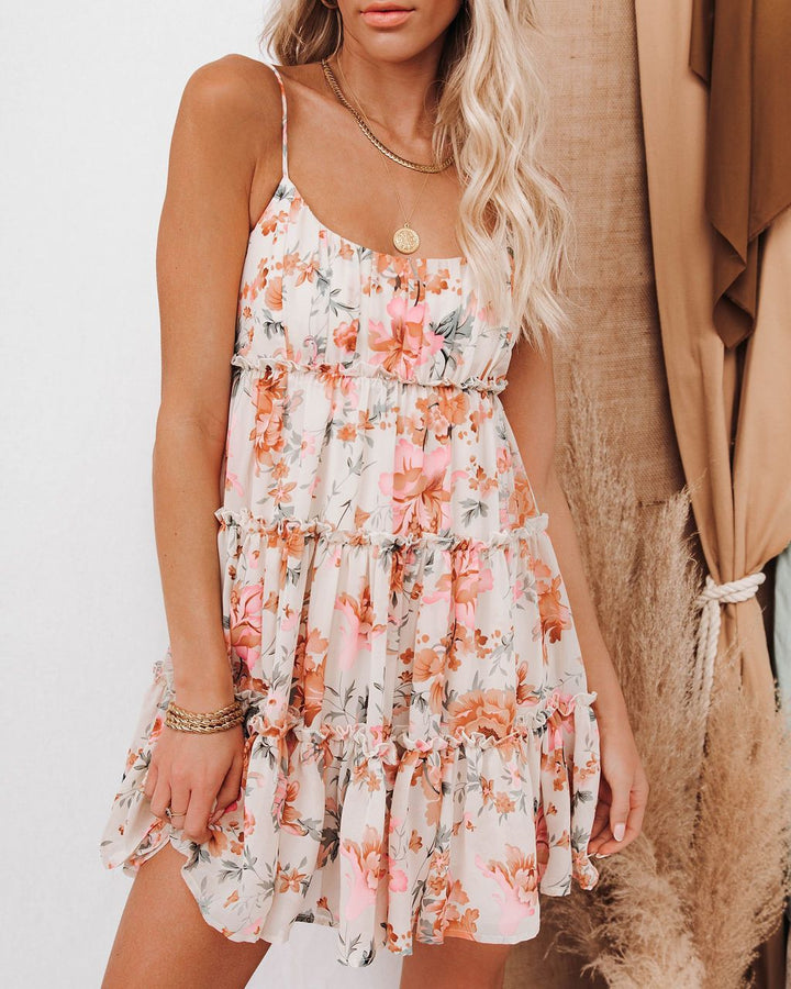 Robe d'été florale pour femme avec détails à volants et bretelles spaghetti réglables Levoire