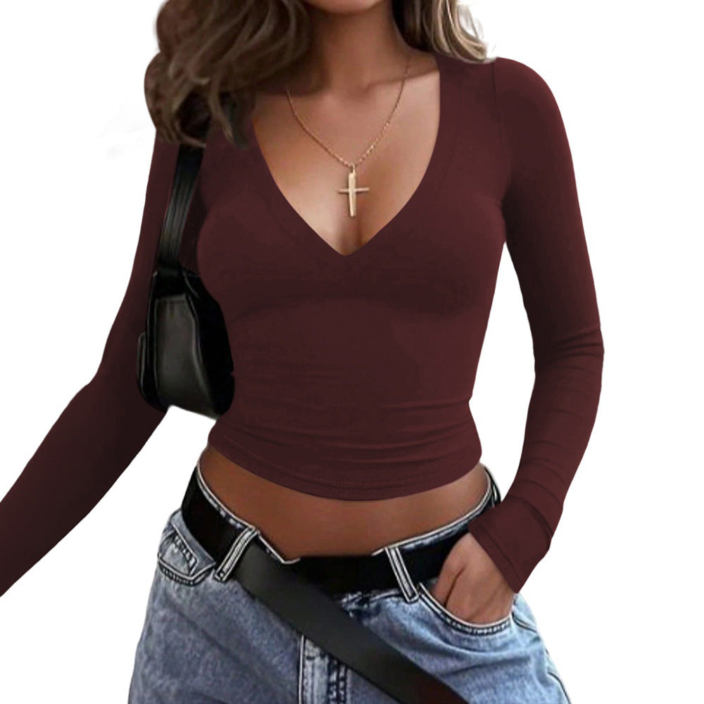Chemise ajustée à manches longues pour femmes avec col en V et matériau élastique Levoire