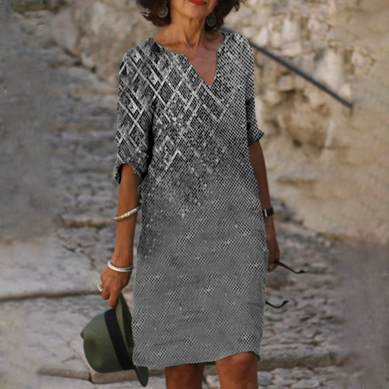 Levoire | Robe Courte Imprimée Détendue à Col V Gris
