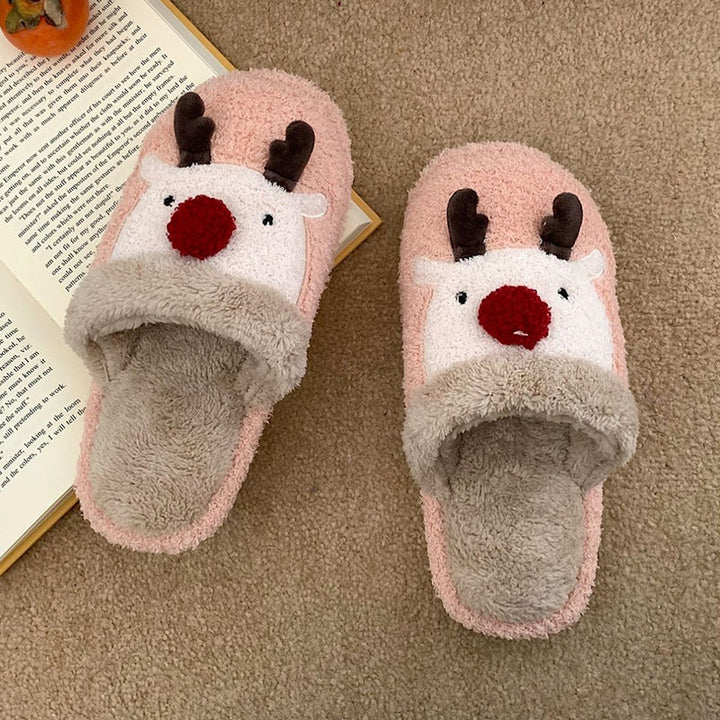 Levoire | Amusant Épais Chaud Chaussons Imprimé Renne Pour Femmes Rosa