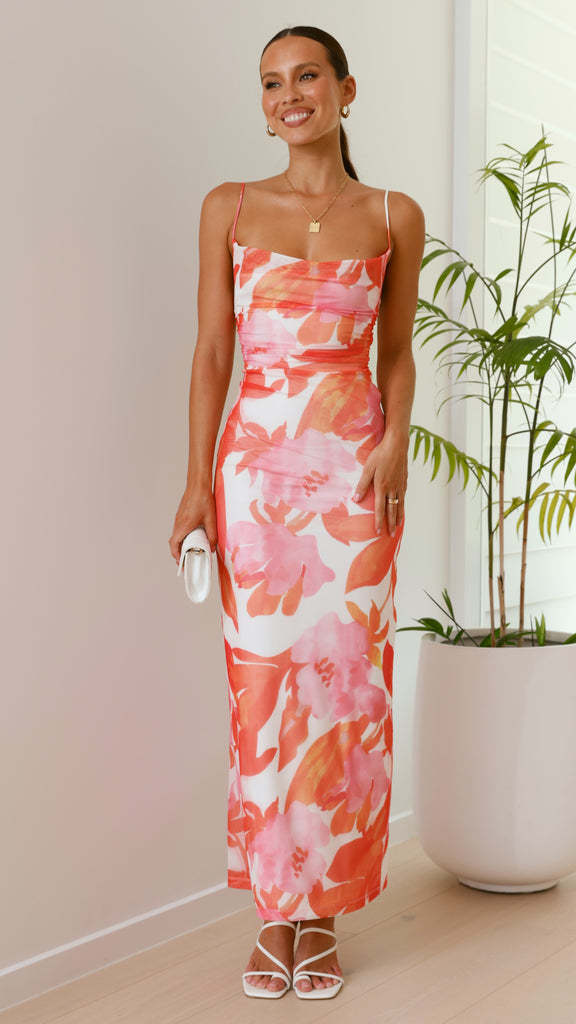 Robe maxi élégante pour femme avec motif floral et bretelles fines Levoire