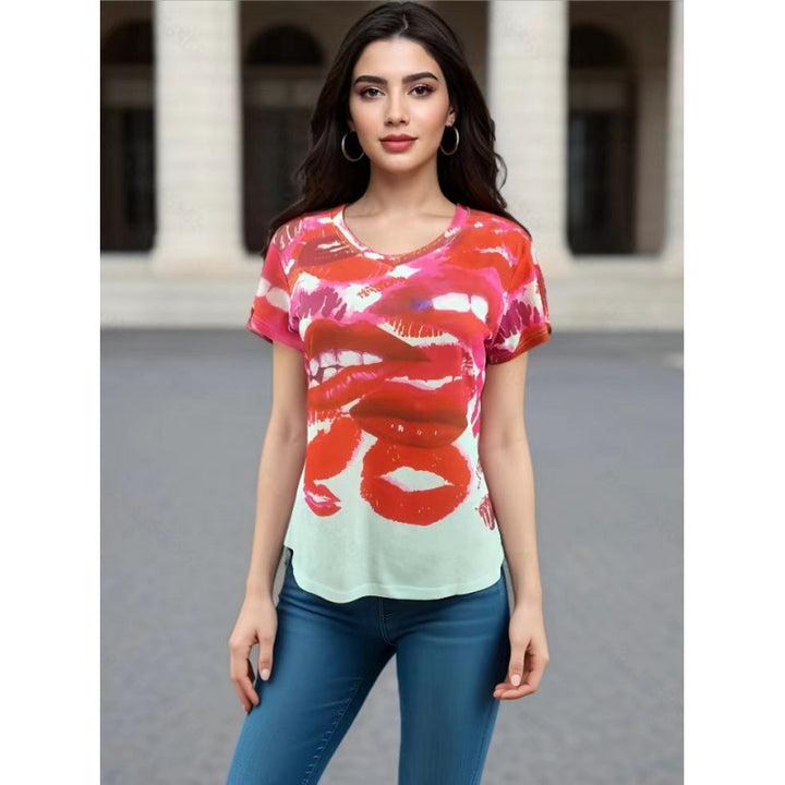 T-shirt pour femme avec design de lèvres créatif et coupe décontractée Levoire
