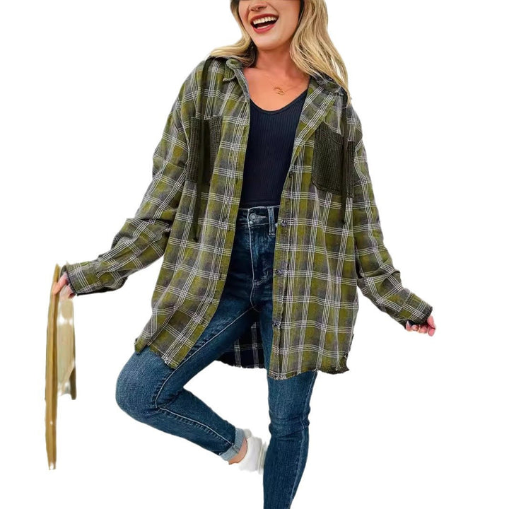 Chemise Veste à Carreaux Oversized pour Femmes avec Détails Frangés Levoire