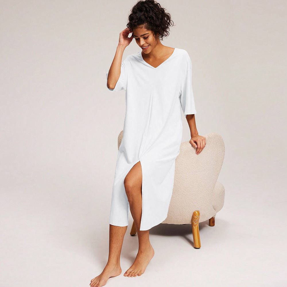 Robe midi décontractée pour femme avec décolleté en V profond et fente latérale Levoire