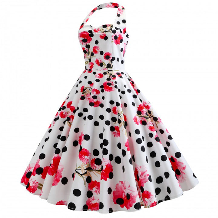Robe swing rétro pour femmes avec motif floral et pois Levoire