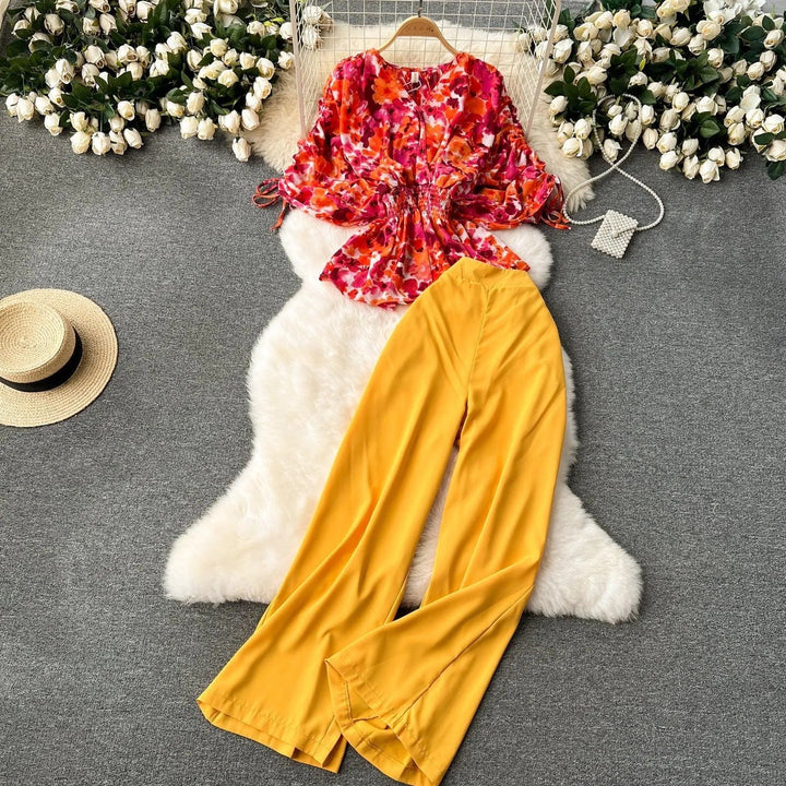 Levoire | Ensemble à deux pièces avec un pantalon ample Rouge et jaune Taille libre