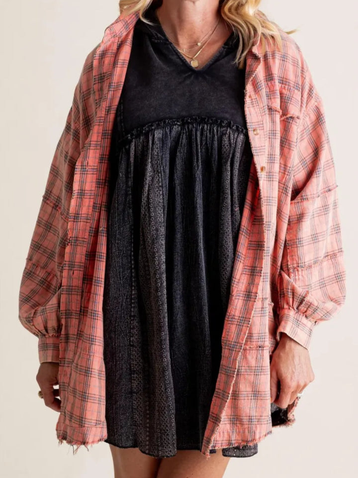 Veste chemise surdimensionnée décontractée pour femmes avec motif à carreaux Levoire