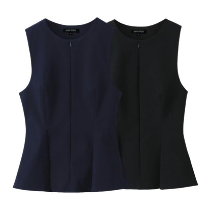 Levoire | Élégant Deux Couleurs Large Couture Détendue Froncée Sans Manches Haut