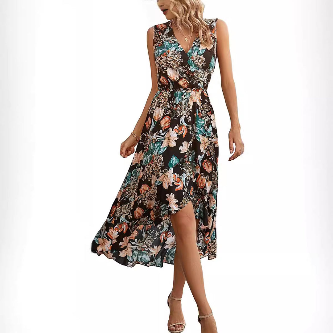Robe Maxi Femme avec Accents Floraux et Ourlet Tourbillonnant Levoire