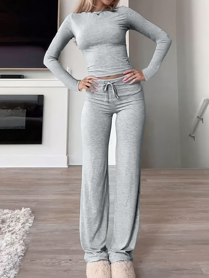 Levoire | Confortable Longue manche-Casual-Accessoire de mode-Duo pièce-Set Gris
