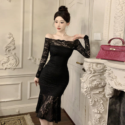 Levoire | Belle robe de sirène longue avec dentelle noir