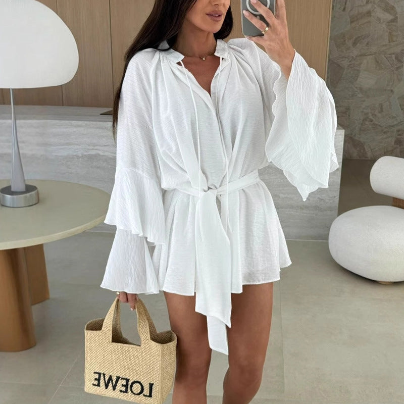 Haut Kaftan Aéré pour Femmes avec Manches Amples et Ceinture à la Taille Levoire