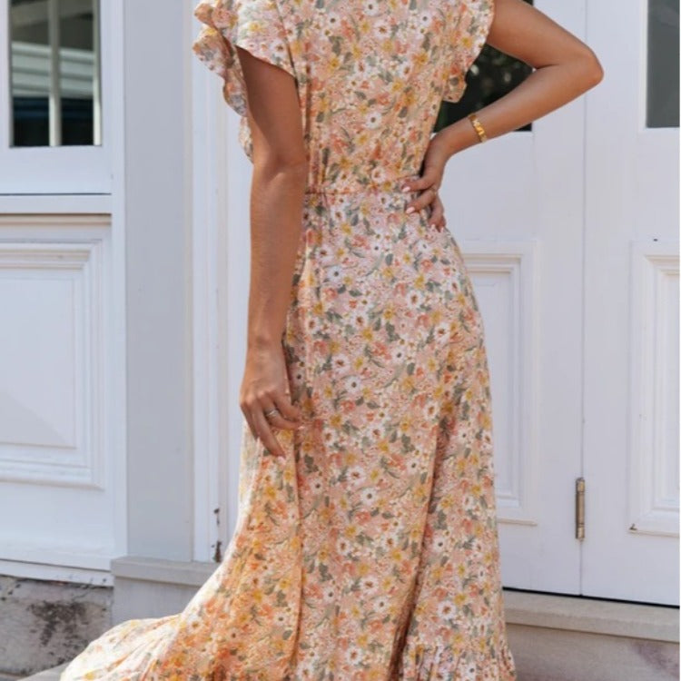 Robe maxi femme avec un délicat imprimé floral et des détails en volants Levoire