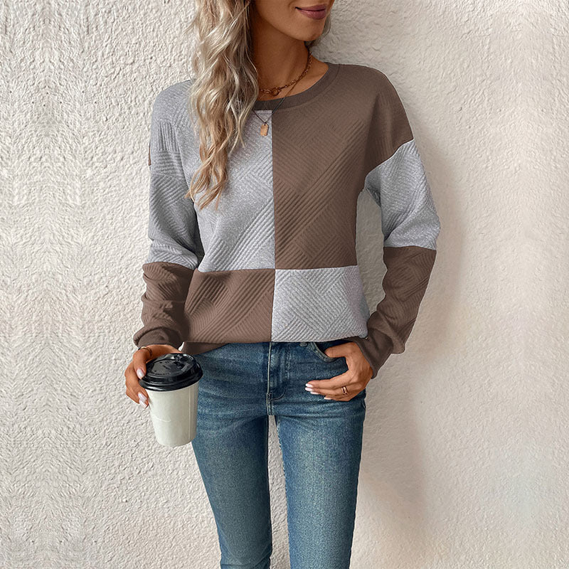 Sweat-shirt féminin à la mode avec design à rayures bloc et col rond Levoire