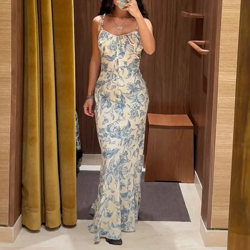Robe Maxi Élégante Femme avec Imprimé Floral et Bretelles Minces Levoire