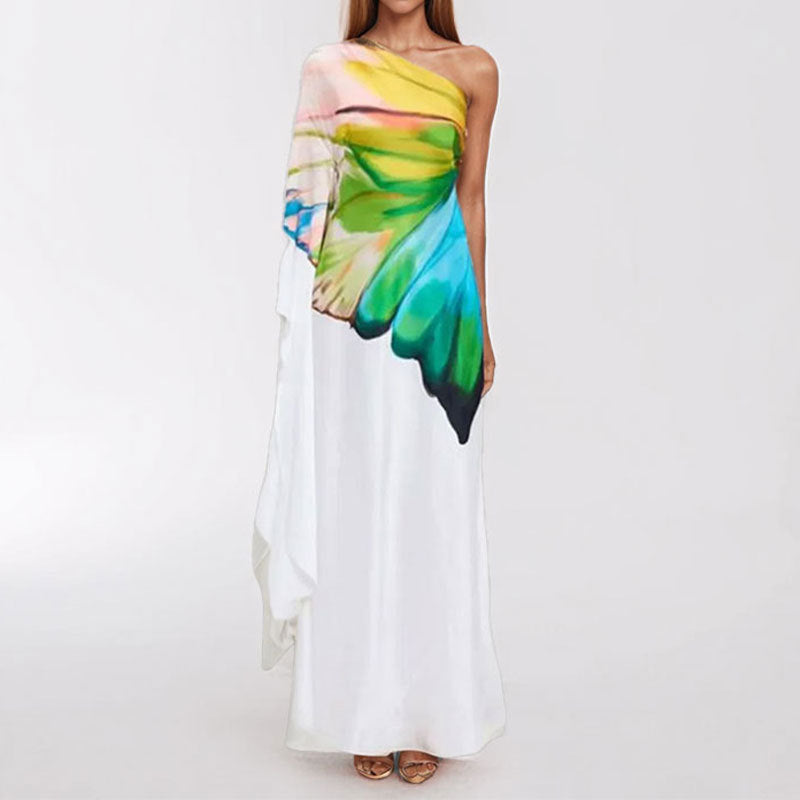 Robe maxi pour femme avec design asymétrique et dégradé de couleurs artistique Levoire