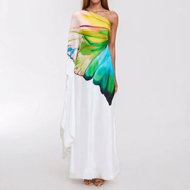 Robe maxi pour femme avec design asymétrique et dégradé de couleurs artistique Levoire