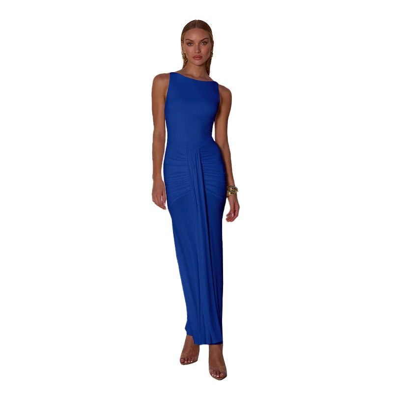 Robe Maxi Élégante pour Femmes avec Encolure Asymétrique et Effets de Rassemblement Levoire