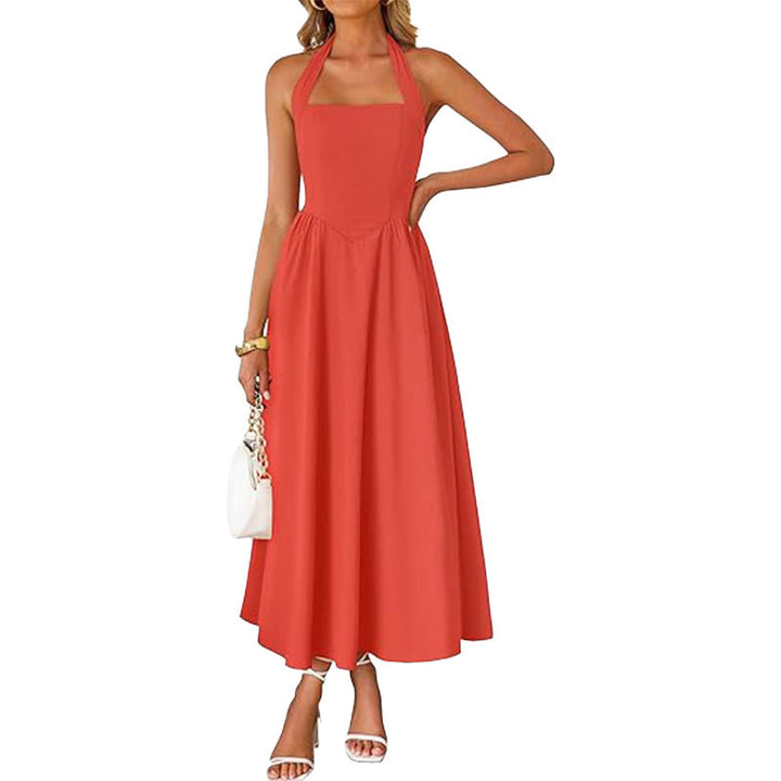 Robe maxi pour dames avec col halter décolleté et jupe fluide Levoire